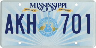MS license plate AKH701