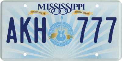 MS license plate AKH777