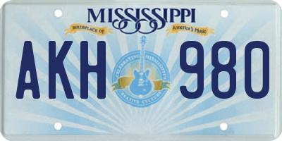 MS license plate AKH980