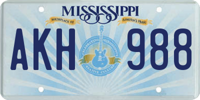 MS license plate AKH988