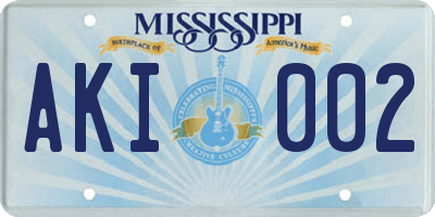 MS license plate AKI002