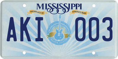MS license plate AKI003