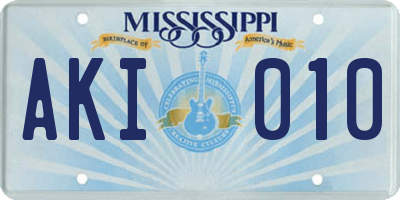MS license plate AKI010