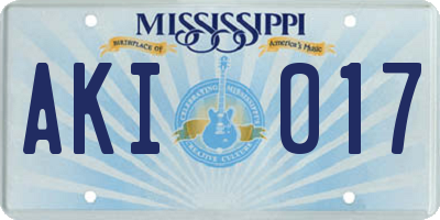 MS license plate AKI017