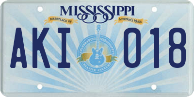 MS license plate AKI018