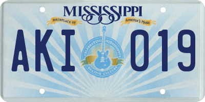 MS license plate AKI019