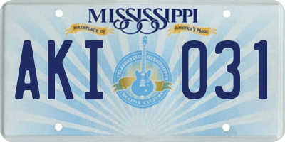 MS license plate AKI031