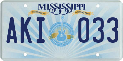 MS license plate AKI033