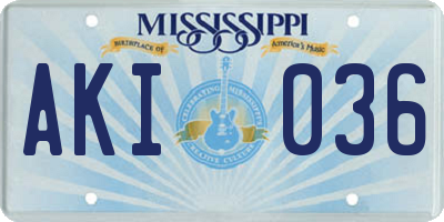 MS license plate AKI036