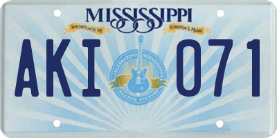 MS license plate AKI071