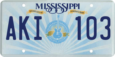 MS license plate AKI103