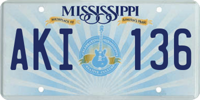 MS license plate AKI136