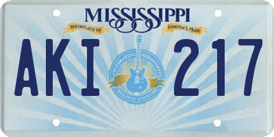 MS license plate AKI217