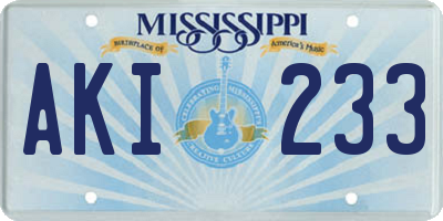 MS license plate AKI233