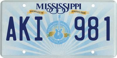 MS license plate AKI981
