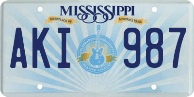 MS license plate AKI987