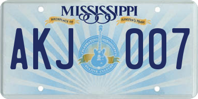 MS license plate AKJ007