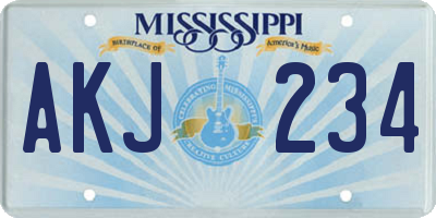 MS license plate AKJ234