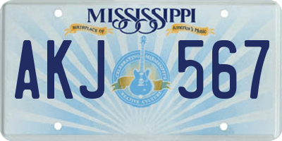MS license plate AKJ567