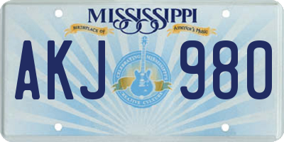MS license plate AKJ980