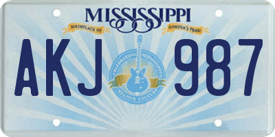 MS license plate AKJ987