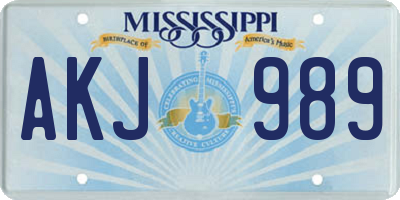 MS license plate AKJ989