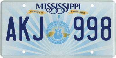 MS license plate AKJ998