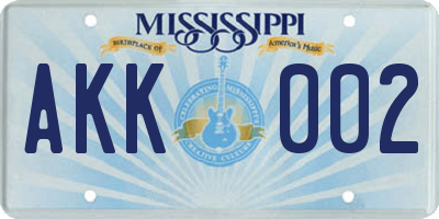 MS license plate AKK002