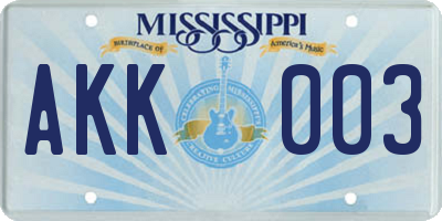 MS license plate AKK003