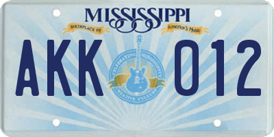 MS license plate AKK012