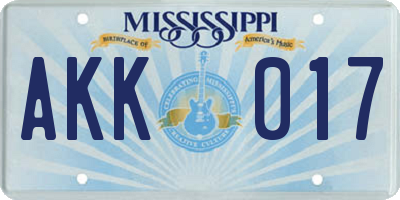 MS license plate AKK017