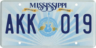 MS license plate AKK019