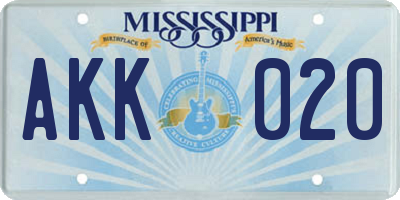 MS license plate AKK020