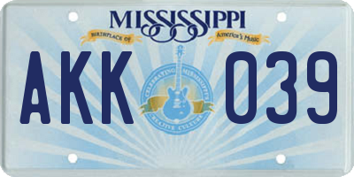 MS license plate AKK039