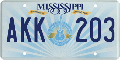 MS license plate AKK203