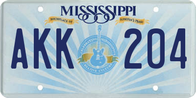 MS license plate AKK204