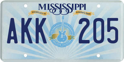 MS license plate AKK205
