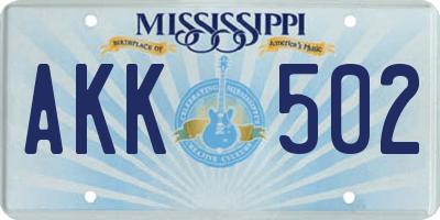 MS license plate AKK502