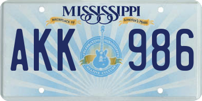 MS license plate AKK986
