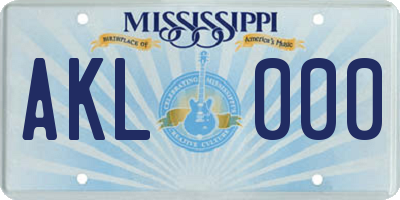 MS license plate AKL000