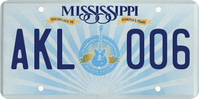 MS license plate AKL006