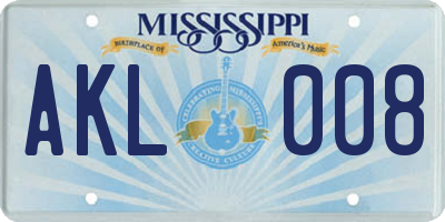 MS license plate AKL008