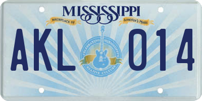 MS license plate AKL014
