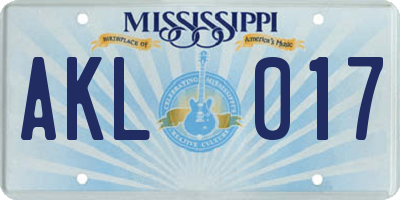 MS license plate AKL017