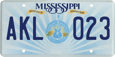 MS license plate AKL023