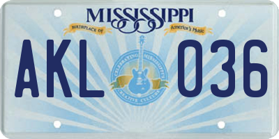 MS license plate AKL036
