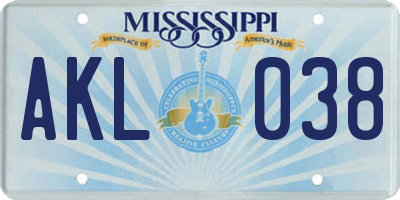 MS license plate AKL038