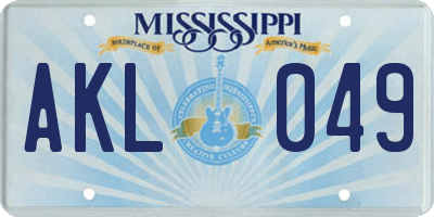 MS license plate AKL049