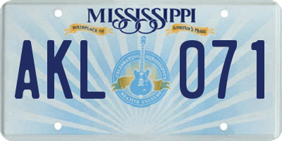 MS license plate AKL071