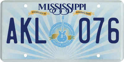 MS license plate AKL076